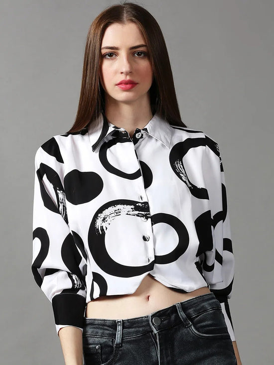 Women's White Printed Top-AE-10337-White