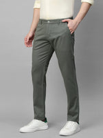 Genips Men's Green Cotton Stretch Caribbean Slim Fit Solid Trousers