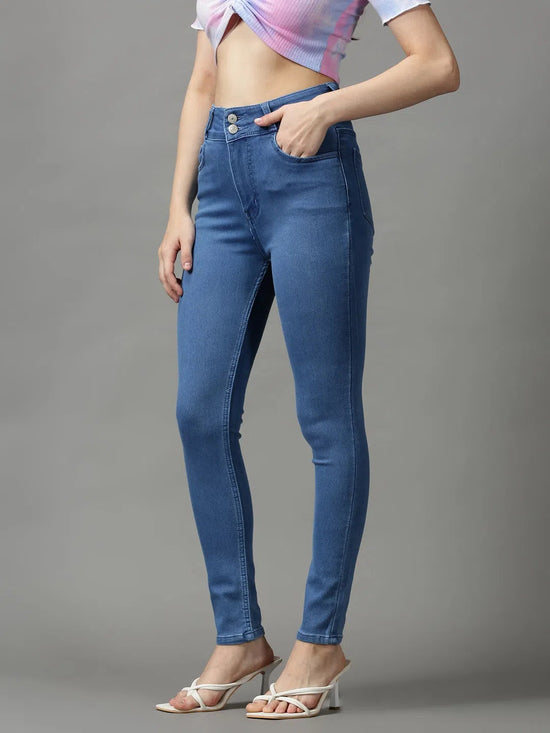 Women's Blue Solid Skinny Fit Denim Jeans-GZ-5281-2-Blue