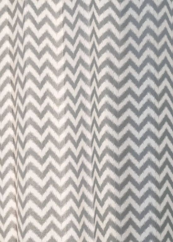 Ikat Chevron 100% cotton geometric curtain for living room - Room darkening -  Grey - Pack of 1-230422046