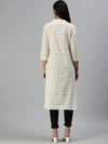 Women's Beige Checked Straight Kurta-SS371-Cream