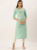 Women's Green Solid Straight Kurta-SKC-3226-Seagreen