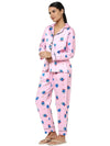 Smarty Pants Women's Silk Satin Baby Pink Color Oswald Print Full Sleeves Night Suit