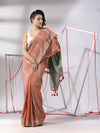 Dark Peach Cotton Saree With Stripes Design-MA55CT06530014