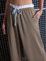 Women Beige Contrast Paperback Waist Pants