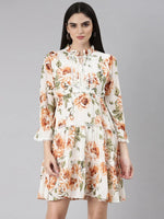 Women Off White Floral Fit and Flare Dress-SP-6012-Offwhite