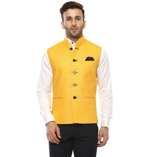 Hangup Men Standard Solid Men's Indian Wear-YellowMagicCardNehru