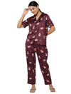 Smarty Pants Women's Silk Satin Maroon Color Dog Print Night Suit