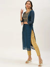 Women's Teal Embellished Straight Kurta-GC-1001-Teal