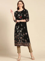 Women's Black Printed Straight Kurta-MRF-16-Black