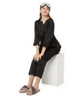 Smarty Pants Women's Silk Satin Black Color Night Suit Pair