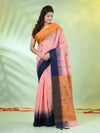 Peach Cotton Ikat Saree With Ganga Jamuna Border-MA66BCT431380073