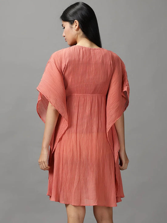 Women's Peach Solid Kaftan Dress-AE-156097-Peach