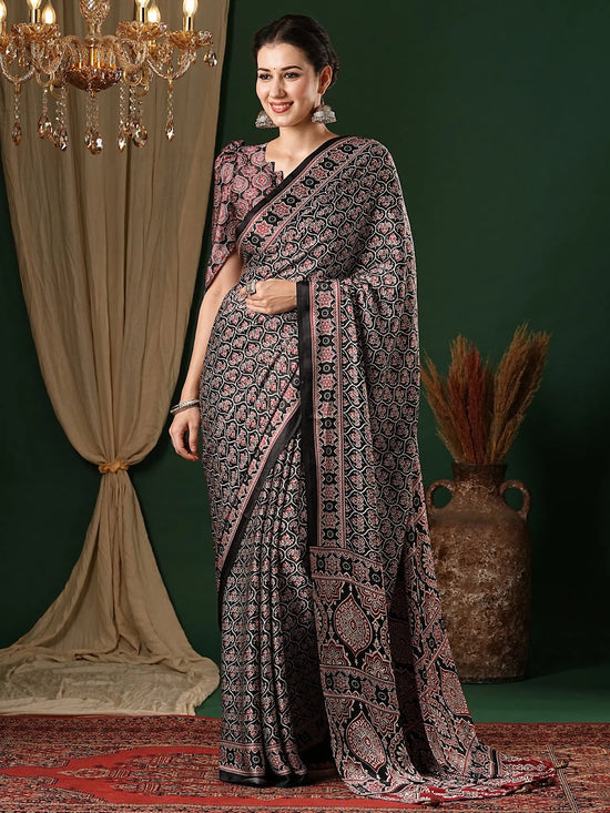 Saree Mall Women's Crepe Black Printed Designer Saree With Blouse Piece-MOHAR204B