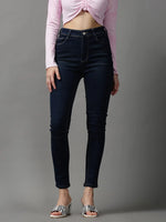 Women's Navy Blue Solid Skinny Fit Denim Jeans-GZ-5280-Navyblue