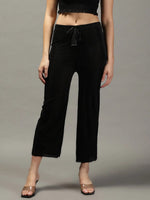 Women's Black Solid Parallel Trouser-GF-20-Black