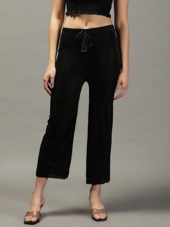 Women's Black Solid Parallel Trouser-GF-20-Black