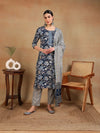 Ahika Women Blue Rayon Blend Printed Straight Kurta Pant Set-VKSKD2169_XS