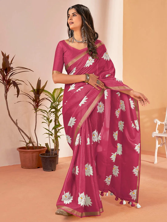 Saree Mall Women's Cotton Slub Pink Printed Designer Saree With Blouse Piece-NAVYA128