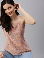 Women's Pink Printed Top-AE-10287-Peach