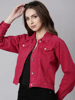 Women Fuchsia Solid Denim Jacket-GZ-5598-Fuchsia