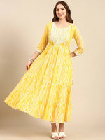 Women's Yellow Tie Dye Anarkali Kurta-AT-A679-Yellow