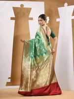 Cool Green Silk Banarasi Saree With Zari Woven Designs-MA53BSL441050004