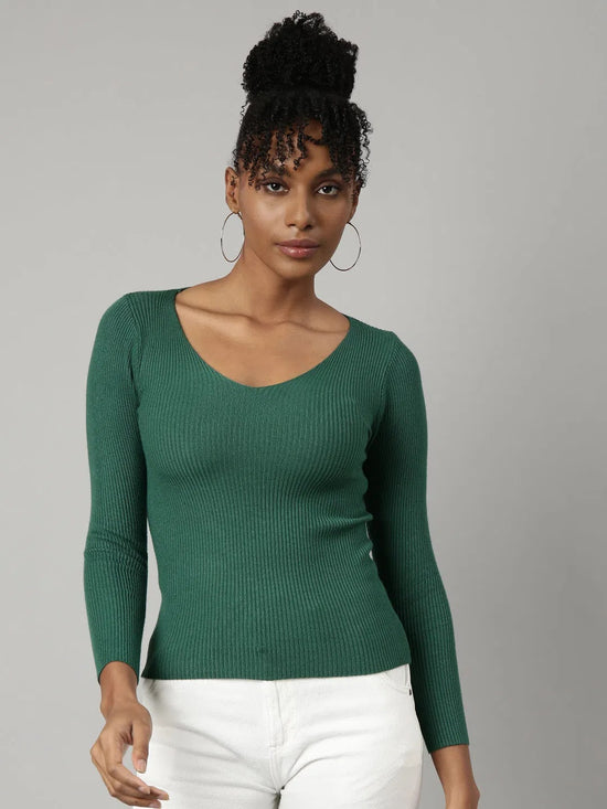 Women Green Solid Fitted Top-SNC-1016-Green