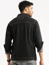 Men Charcoal Spread Collar Solid Denim Jacket-IB-DJ-03-2-Charcoal