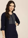 Women Navy Blue Solid Straight Kurta-RA-016-Navyblue