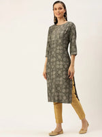 Women's Grey Embellished Straight Kurtas-HO-1448-Grey