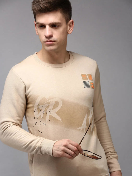 Men Beige Solid Sweatshirt-SCAW-37-Beige