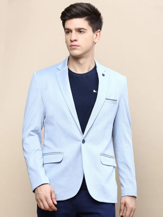 Men Blue Solid Casual Blazers-LBR-5500-Blue