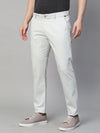 Genips Men's Off White Cotton Stretch Caribbean Slim Fit Solid Trousers