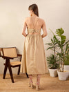 Women Beige Strappy Back Tie Midi Dress