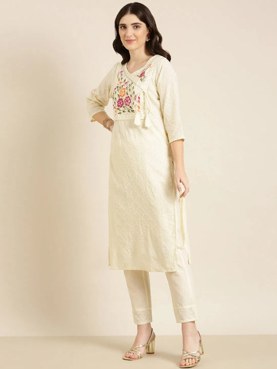 Women Cream Textured Kurta Set-FS-3067-Cream