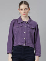 Women Purple Solid Denim Jacket-GZ-5598-Purple