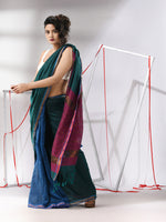 Teal Cotton Saree With Sequine Work And Zari Stripe Pallu-MA55CT06520124