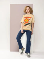 Dillinger Beige Graphic Oversized T-Shirt-WMNCR514BGE-XS