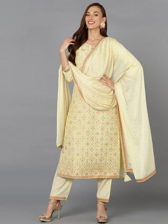 Silk Blend Lemon Yellow Jacquard Party wear