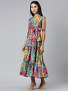 Women Multi Floral A-Line Dress-ON-0049-Multi