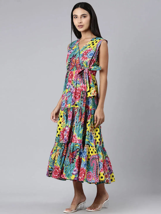 Women Multi Floral A-Line Dress-ON-0049-Multi