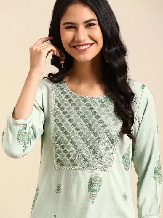 Women's Green Embellished Straight Kurta-GW-483-Green