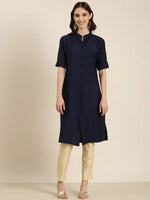 Women Navy Blue Solid Straight Kurta-SNG-2321-Navyblue