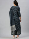 Women's Blue Printed Kurta Sets-GW1426-Blue