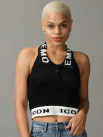 Women's Black Solid Fitted Crop Top-ARN-952-Black