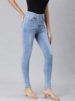 Women Blue Solid Straight Fit Denim Jeans-LT-022725-Blue