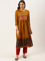 Women's Mustard Printed A-Line Kurtas-GW-2639-Mustard