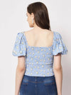 Blue Floral Smocking Top