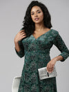 Women Green Floral Empire Dress-TE-116-Green